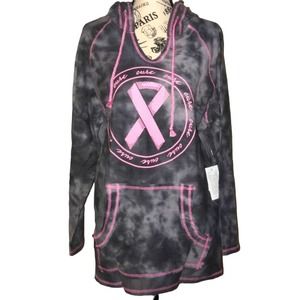 BREAST CANCER AWARENESS GRAY & PINK RIBBON LIGHTWEIGHT HOODIE SMALL